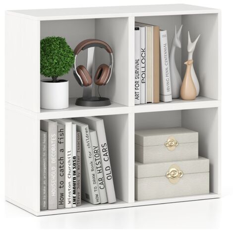COSTWAY Set of 4 Cube Storage Organizer Stackable Book Shelf White