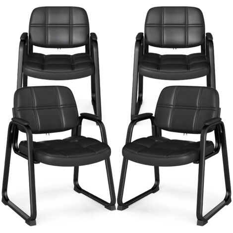 COSTWAY Set of 4 Guest Chair Ergonomic Reception Chair w/Metal Frame-Black