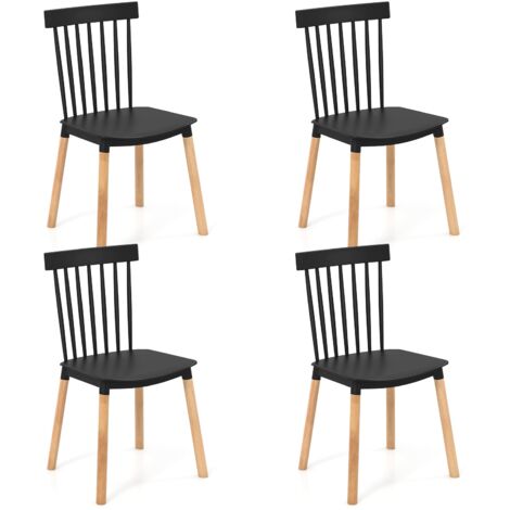 COSTWAY Set of 4 Windsor Dining Chairs Kitchen Armless Side Chairs-Black