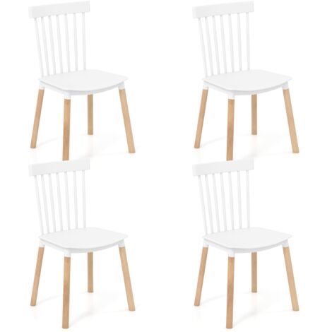 COSTWAY Set of 4 Windsor Dining Chairs Kitchen Armless Side Chairs-White