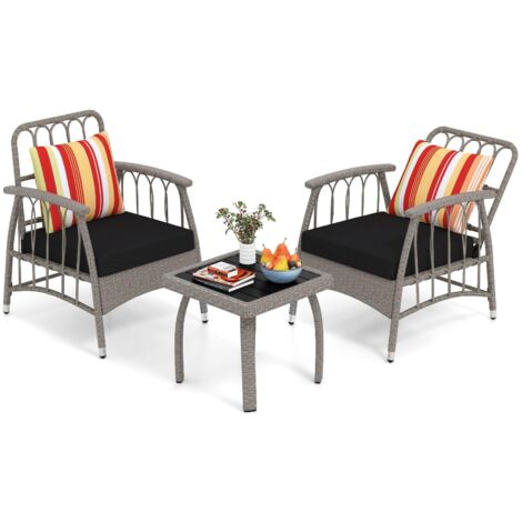 COSTWAY Set Salotto da Giardino in Rattan PE, Set da Esterno con 2 Poltrone Divani Schienale Regolabile, 4 Cuscini e Tavolo, Set Attedo Giardino Resistente, per Balcone, Patio e Terrazza
