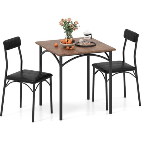 COSTWAY Set Tavolo e 2 Sedie, Tavolino e Sedie da Balcone con Schienali e Sedute Imbottiti, Gambe in Metallo, Mobili Salvaspazio per Cucina, Ristorante e Bistro