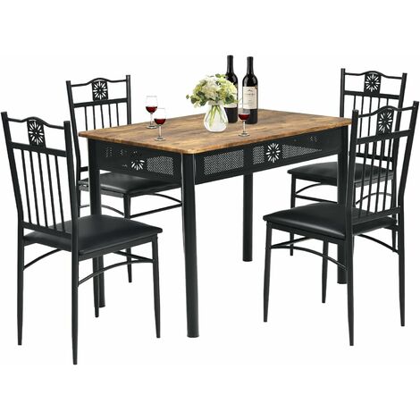 Set tavolo da pranzo da cucina in legno rustico da 5 pezzi con sedie  imbottite 4