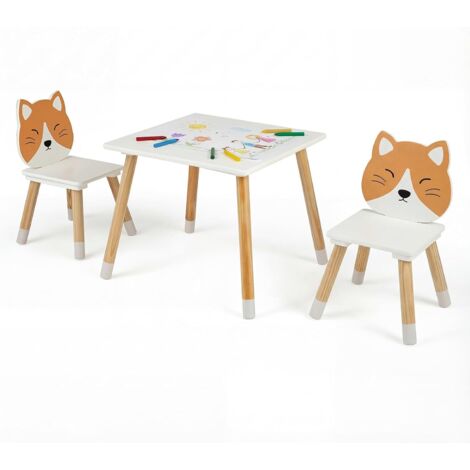 COSTWAY Set Tavolo e Sedie per Bambini 3+ Anni,  Angoli Arrondati, Sedia Ergonomica con Schienale