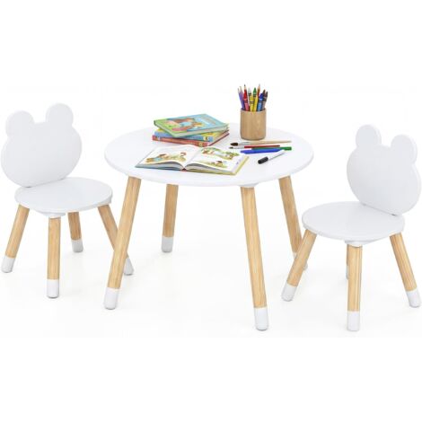 COSTWAY Set Tavolo e Sedie per Bambini,Forma di Rana,Angoli Arrotondati,3+ Anni,Bianco