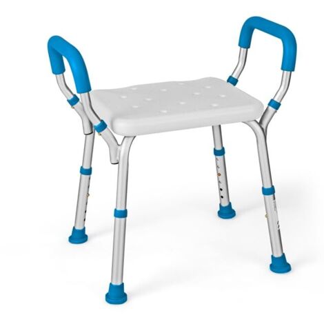 COSTWAY Sgabello Doccia Anziani 59 x 43 x 67cm, Sedia per Doccia Regolabile in 6 Altezze con Braccioli Imbottiti Staccabili e Piedini in Gomma Antiscivolo, Capacità di Peso 100 kg (Blu)