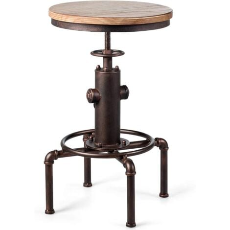COSTWAY Sgabello Industriale da Bar con Poggiapiedi Ergonomico, Altezza Regolabile Girevole 60-75 cm, in Ferro e Sedili Stabili in Pino (1)