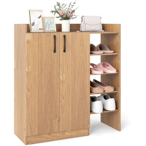 COSTWAY Shoe Cabinet Shoe Storage Organizer w/ 4 Open Shelves-Natural