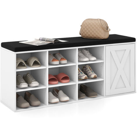 COSTWAY Shoe Storage Bench 3-Tier Entryway Bench with Padded Cushion-White