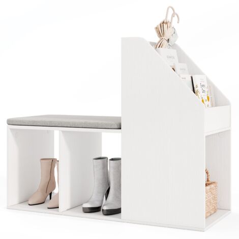 COSTWAY Shoe Storage Bench Entryway Bench 3-Tier Rack w/ Cushion-White