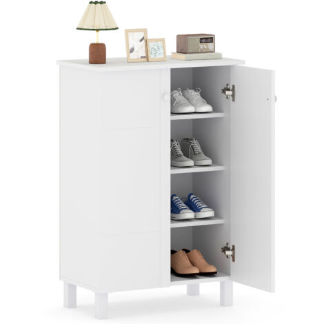 COSTWAY Shoe Storage Cabinet 4-Tier Removable Shelves 2 Doors Farmhouse Style