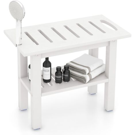 COSTWAY Shower Bench for Inside Shower Waterproof HDPE Bath Stool-White
