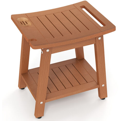 COSTWAY Shower Bench Seat HIPS Shower Stool w/Handle & Shower Head-Coffee