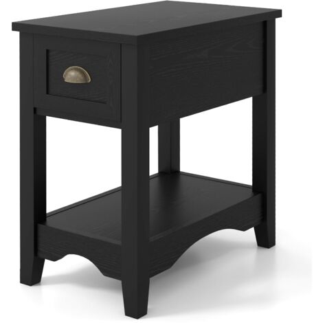 COSTWAY Side End Table Retro Side Table Rectangular Nightstand-Black