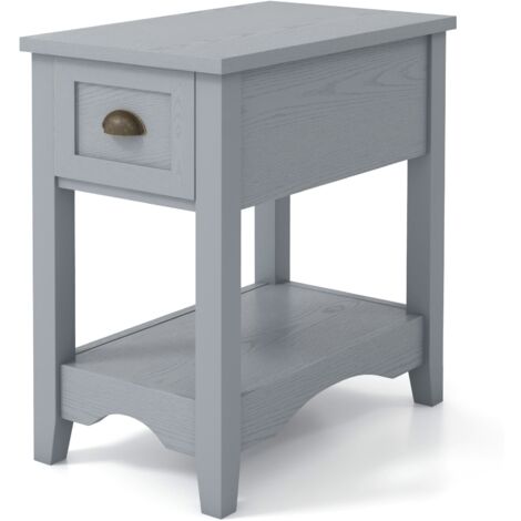 COSTWAY Side End Table Retro Side Table Rectangular Nightstand-Grey