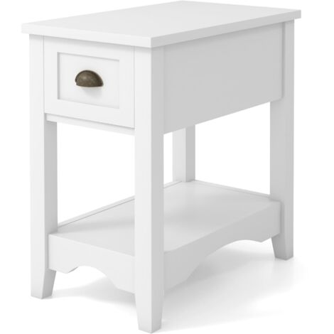 COSTWAY Side End Table Retro Side Table Rectangular Nightstand-White