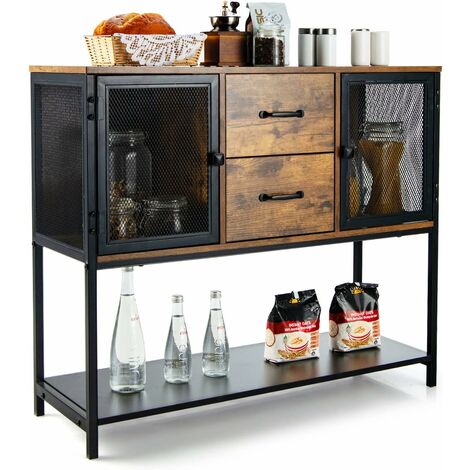 COSTWAY Sideboard industriell, Konsolentisch mit 2 Gitterschraenken und 2 Schubladen, Beistelltisch 100 x 35 x 85cm