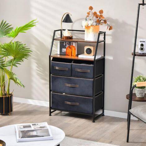 COSTWAY Sideboard mit 4 Stoffschubladen, Stoffkommode mit oberer Ablage & Kippsicherung, freistehende Kleiderkommode industriell für Wohnzimmer, Schlafzimmer