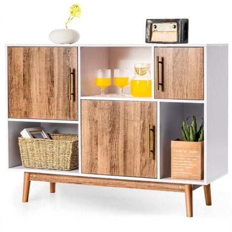 COSTWAY Sideboard mit 6 Fächerr und Türen, Standregal Kommode Bücherschrank, 95 cm x 31 cm x 76 cm