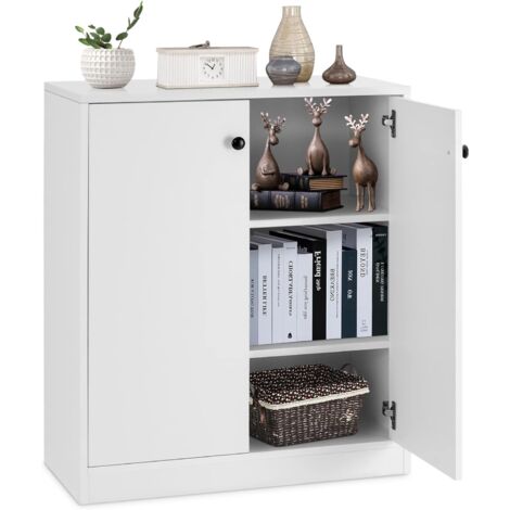 COSTWAY Sideboard modern, freistehender Bodenschrank mit Kippschutz, Flurschrank mit verstellbaren Regalen, Buffetschrank für Wohnzimmer, Schlafzimmer, Eingangsbereich (2 Türen, Weiß)