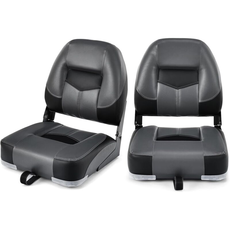 Costway - Siège de Bateau Pliante Lot de 2 avec Rembourrage en Mousse, Siège de Pêche à Dossier Bas Résistant aux Intempéries Charge 110KG, pour