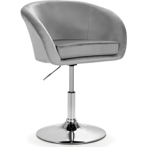 COSTWAY Silla de Bar de Terciopelo Giratoria, Taburete de Ocio de Respaldo Ajustable con Esponja Elástica, Apoyabrazos Cómodos, Base Estable, Taburete de Pub Moderno para Cocina Oficina (Gris)