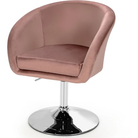 COSTWAY Silla de Bar de Terciopelo Giratoria, Taburete de Ocio de Respaldo Ajustable con Esponja Elástica, Apoyabrazos Cómodos, Base Estable, Taburete de Pub Moderno para Cocina Oficina (Rosa)