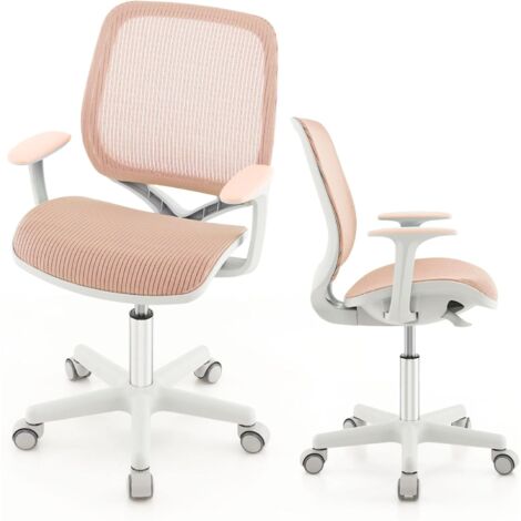 COSTWAY Silla de Escritorio para Niños, Silla Infantil Giratoria para Computadora con Altura Ajustable, Ruedas con Freno, Reposabrazos Lisos, Silla Ergonómica de Estudio para Niño (rosa)