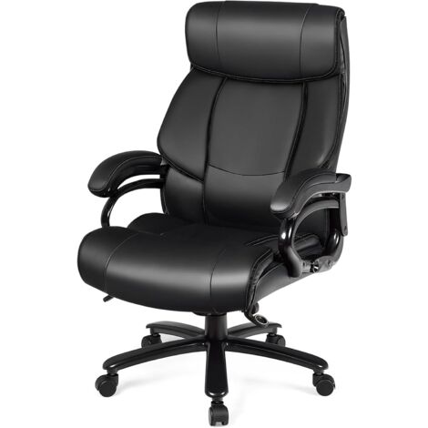 COSTWAY Silla de Escritorio, Silla de Oficina Ergonómica con Respaldo Alto Reposacabezas y Asiento Acolchados, Silla de Computadora en PU con Altura Regulable y Ángulo Inclinable, Carga 200 kg