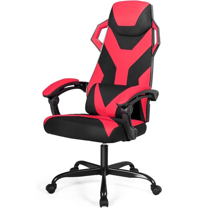 

Silla de Gaming con Respaldo Alto, Silla Reclinable de Estilo Carrera Regulable con Soporte Lumbar y Reposabrazos Acolchados (Rojo) - Costway
