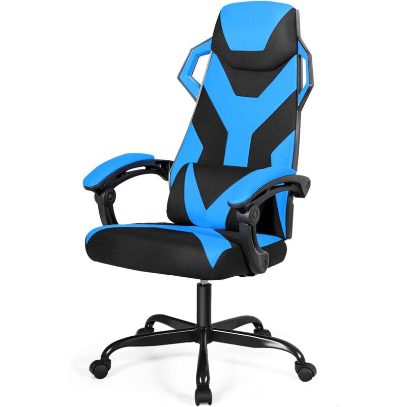 

Silla de Gaming con Respaldo Alto, Silla Reclinable de Estilo Carrera Regulable con Soporte Lumbar y Reposabrazos Acolchados (Azul) - Costway