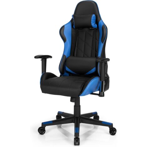 COSTWAY Silla de Gaming Giratoria a 360°, Silla Ergonómica para Ordenador con Cojín Lumbar, Ángulo Regulable (Azul)