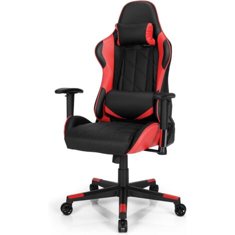 COSTWAY Silla de Gaming Giratoria a 360°, Silla Ergonómica para Ordenador con Cojín Lumbar, Ángulo Regulable (Rojo)