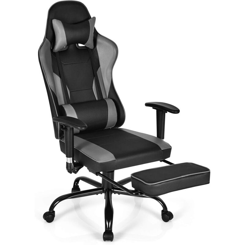 

Silla de Gaming Giratoria en Estilo Carrera, Silla Reclinable con Reposabrazos Regulables y Reposapiés Retráctil (Negro) - Costway