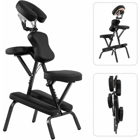COSTWAY Silla de Masaje Plegable Altura Ajustable, Sillón de Tatuajepara Estética SPA, Terapia Portátil Negro