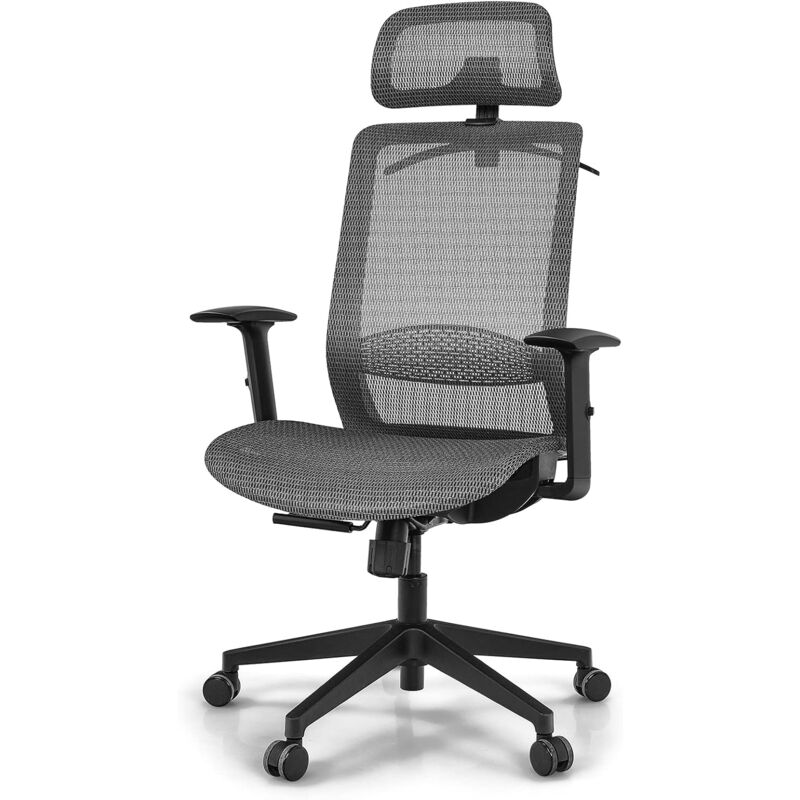 

Silla Ergonómica Giratoria de Oficina, Silla con Respaldo Alto y Soporte Lumbar Respaldo Reclinable (gris) - Costway