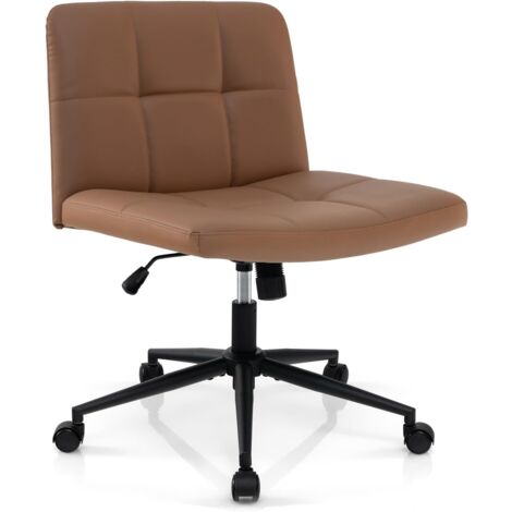 COSTWAY Silla Escritorio sin Brazos, Tapizada de Cuero de PU, Silla Oficina con Ruedas, Inclinable y Altura Ajustable, Silla Tocador Estudio Dormitorio Oficina, 70 x 70 x 79-87 cm (marrón)