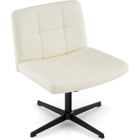 COSTWAY Silla Escritorio sin Brazos, Tapizada de Cuero de PU, Silla Oficina Inclinable y Altura Ajustable, Silla Tocador Estudio Dormitorio Oficina, 70 x 70 x 76-89 cm (Beige)