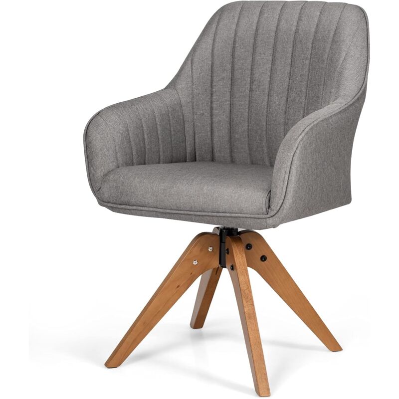 

Costway - Silla Tapizada Giratoria a 360° Sillón Multiuso con Patas de Sólida Madera de Haya