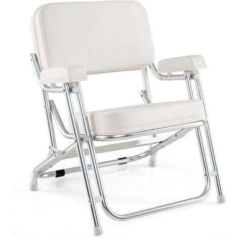 COSTWAY Sillas de Playa Plegable, Sillas Camping de Aluminio con Asiento Acolchado, Silla Jardin Terraza para Barcos Yates, Blanco, 66,5 x 65 x 78 cm, Carga 150kg