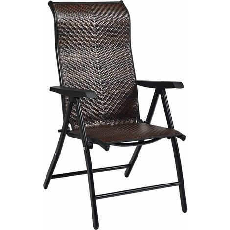 COSTWAY Sillas Plegables en Ratán para Patio, Sillas Portátiles de Mimbre para Camping, Silla Plegable con Respaldo Alto Regulable 5 Posiciones Jardín Balcón 58 x 69 x 112 cm