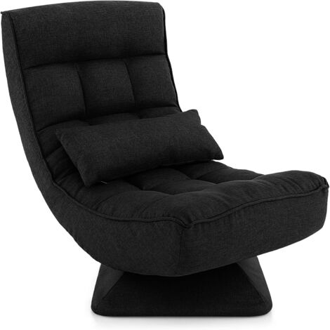 COSTWAY Sillón Lectura en 4 Posiciones, Silla de Sofá de Salón Perezoso con Base Giratoria, Marco de Metal con Almohada Lumbar, Silla de Videojuegos Plegable para Leer/Descansar, sin Montaje (Negro)