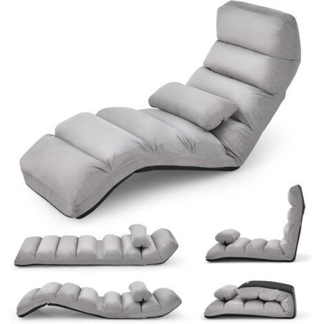 COSTWAY Sillón Plegable, Sofá Acolchado y Recubierto en Falso Ante Regulable en 5 Posiciones, Sillón Plegable a RAS de Suelo, Ideal para Jugar a los Videojuegos Dormir Relajarse Leer (Gris)