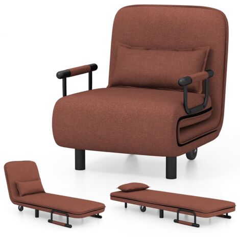 COSTWAY Single Folding Sofa Bed Chair Modern Fabric Sleep Function Holder With Pillow