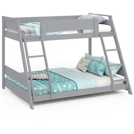 COSTWAY Single Over Double Bunk Bed 2-in-1 Convertible Wood Bed Frame-Grey