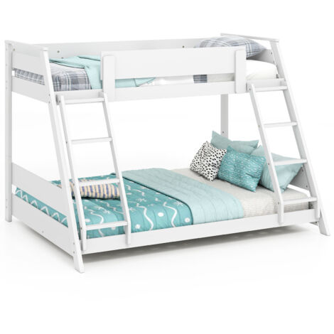 COSTWAY Single Over Double Bunk Bed 2-in-1 Convertible Wood Bed Frame-White