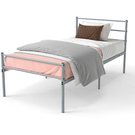 COSTWAY Single Size Bed Frame Modern Platform Bed with Metal Slat Support-Silver