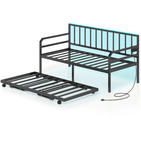 COSTWAY Single Size Daybed with Charging Station & LED Lights-Black