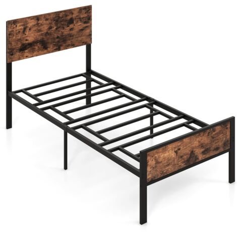 COSTWAY Single Size Metal Bed Frame Platform Bed w/ Headboard & Footboard
