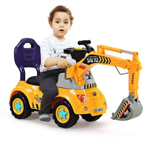 COSTWAY Sitzbagger fuer Kleinkinder, Kinderfahrzeug mit Zwei Schaufeln, Kinderauto Bagger, Kinderbagger Sandbagger Schaufelbagger, Aufsitzbagger gelb